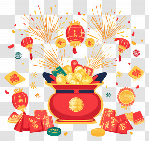 Year Snake - Chinese New Year Celebration With Fireworks And Lanterns Transparent PNG