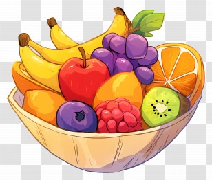 Fruit Bowl - Colorful Cartoon Fruit Bowl Illustration Transparent PNG