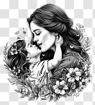 Mothers Day Gift - Mother And Child Embracing With Flowers Transparent PNG