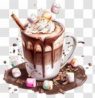 Hot Chocolate With Marshmallows - Hot Chocolate With Marshmallows And Whipped Cream Transparent PNG