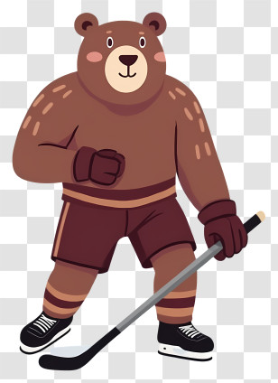 Brown Bear - Cartoon Bear Playing Hockey Transparent PNG