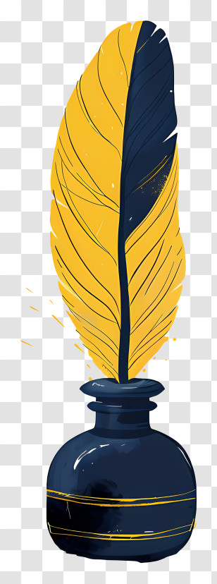 Quill Inkwell - Yellow And Blue Quill With Ink Bottle Transparent PNG