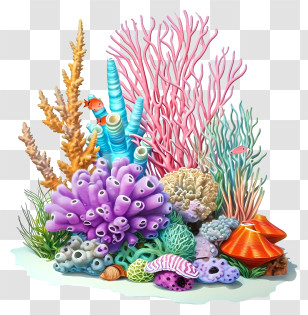 Pastel Coral Reef - Vibrant Coral Reefs Marine Illustration Transparent PNG