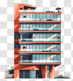 Real Estate - Modern Glass Building With Balconies Transparent PNG