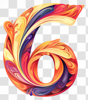 Number 6 - Colorful Swirled Number 6 Transparent PNG