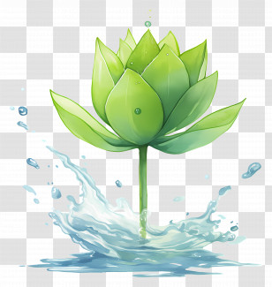 Watercolor Lotus Leaf - Green Lotus With Water Splash Transparent PNG