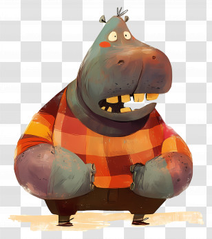 Cartoon Hippopotamus - Cartoon Hippo In Plaid Shirt Transparent PNG
