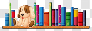Book - Books On Shelf With Toy Dog Transparent PNG