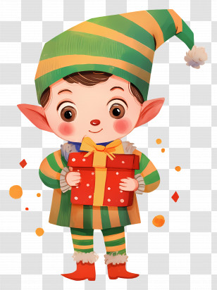 Christmas Elf - Christmas Elf Holding A Gift Transparent PNG