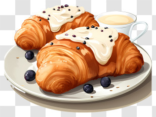 Sketch Style French Croissant - Croissants With Blueberries And Cream Transparent PNG