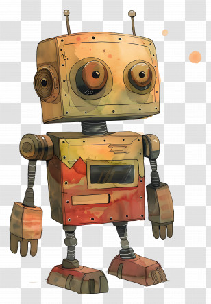 Robot - Rusty Robot In Watercolor Style Transparent PNG