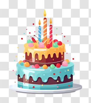 Birthday Cake - Two-Tier Birthday Cake With Colorful Decorations Transparent PNG