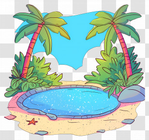 Beach Pond - Tropical Beach And Pool Illustration Transparent PNG