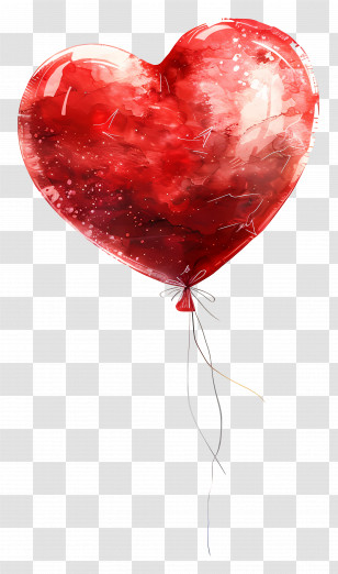 Red Heart Balloon - Red Heart-Shaped Balloon In Watercolor Style Transparent PNG