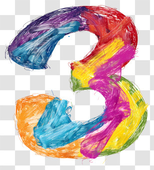 Number 3 - Colorful Hand-Painted Number 3 Illustration Transparent PNG