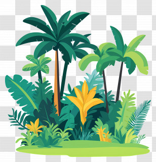 Dense Forest - Tropical Landscape With Palm Trees Transparent PNG