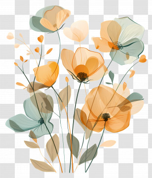 Gold Flowers - Delicate Blooming Flowers Transparent PNG