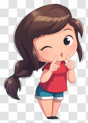 Cute Girl Winking - Playful Chibi Girl In A Casual Outfit Transparent PNG