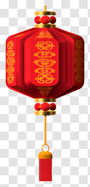 Red Paper Lantern - Gold-Detailed Chinese Red Lantern Transparent PNG