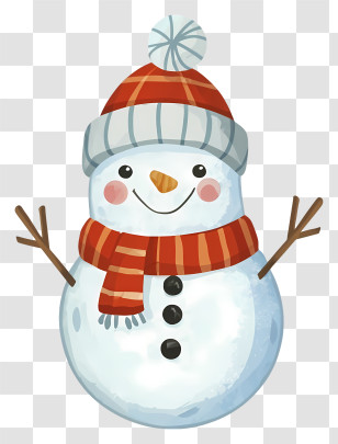 Snowman - Happy Cartoon Snowman In Red Winter Hat Transparent PNG