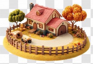 3d Ranch - Cozy House With Trees And Fence Transparent PNG