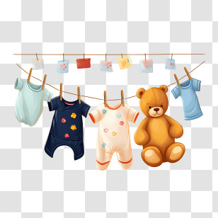 Baby Clothes
 - Baby Clothes Hanging With Teddy Bear Transparent PNG