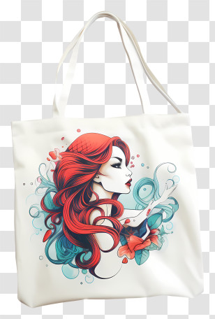 Tote Bag - Stylish Tote Bag With Red Hair Illustration Transparent PNG