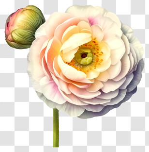 Elegant Ranunculus Flower Icon - Lovely White And Pink Ranunculus Flower Transparent PNG