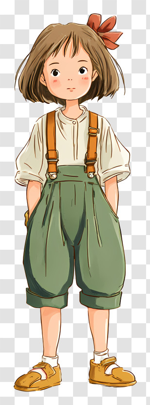 Ghibli Chihiro Ogino - Girl With Suspenders And Bow Transparent PNG