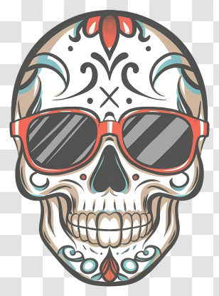 Cartoon - White Sugar Skull With Sunglasses Transparent PNG