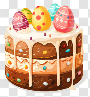 Easter Day Cake - Delicious Easter Cake Topped With Colorful Decorative Eggs Transparent PNG