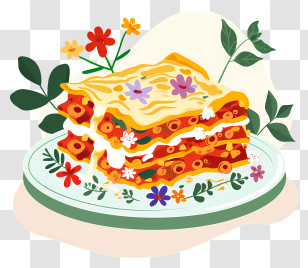 Lasagna - Artistic Layered Lasagna With Floral Garnish Transparent PNG