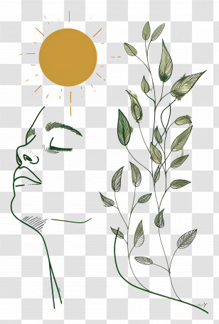 People - Face And Plant Line Art With Sun Transparent PNG