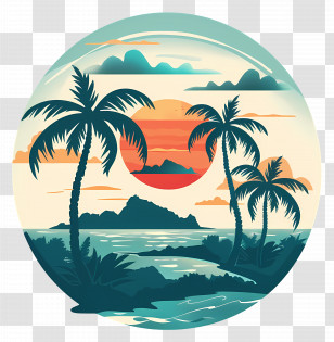 Summer Begins - Tropical Beach Sunset Illustration Transparent PNG
