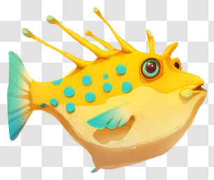 Yellow Puffer Fish - Yellow Fish With Blue Spots Transparent PNG
