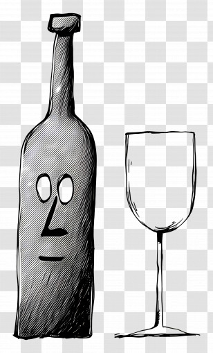 Wine Bottle And Glass - Bottle And Glass Sketch Transparent PNG