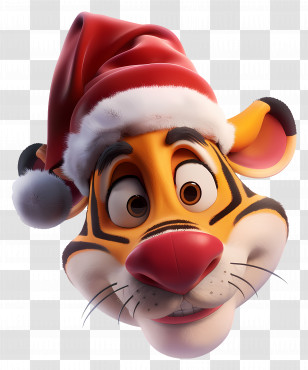 Tigger Christmas - Cartoon Tiger Wearing A Santa Hat Transparent PNG