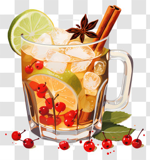 Watercolor Christmas Cocktail - Spiced Fruit Cocktail With Cinnamon And Lime Transparent PNG