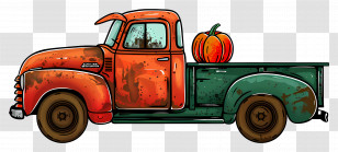 Vintage Truck - Vintage Pickup Truck With Pumpkin Illustration Transparent PNG