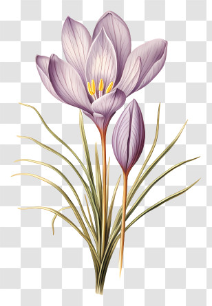 Purple Flower - Delicate Lilac Crocus Flowers Illustration Transparent PNG