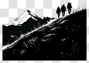 Hiker On Hills - Silhouette Of Mountain Hikers Transparent PNG