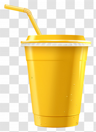 Disposable Cup - Yellow Cup With Straw For Beverages Transparent PNG