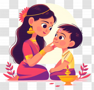 Bhai Dooj - Woman Applying Tilak On Childâ€™s Forehead For Bhai Dooj Transparent PNG