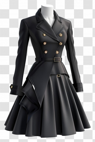 Formal Attire For Women - Sophisticated Black Dress Coat With Buttons Transparent PNG