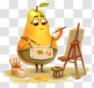Cartoon Pear Painting - Pear Painting On Canvas Transparent PNG
