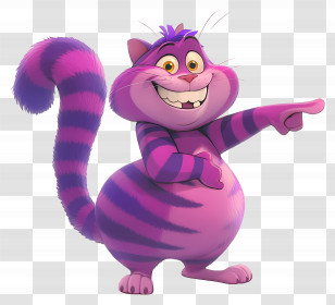 Cheshire Cat - Purple Striped Cartoon Cat Pointing Transparent PNG