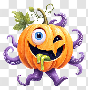 Octopus Pumpkin Walking - Goofy Pumpkin Octopus Transparent PNG