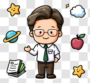 Happy Teachers Day - Cartoon Teacher With Educational Elements Transparent PNG