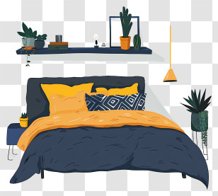Bed Room Cartoon - Cozy Bed With Pillows And Blanket Transparent PNG