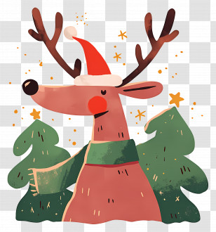 Christmas Deer - Festive Reindeer With Santa Hat Transparent PNG